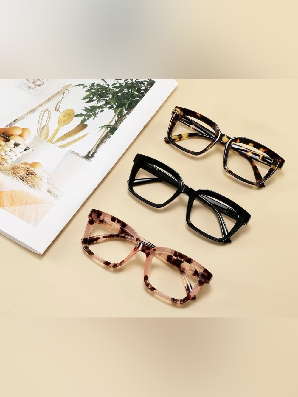 Amazon Women's Square Reading Glasses Set - Black, Tortoise & Pink 2.25x - Picture 3 of 4